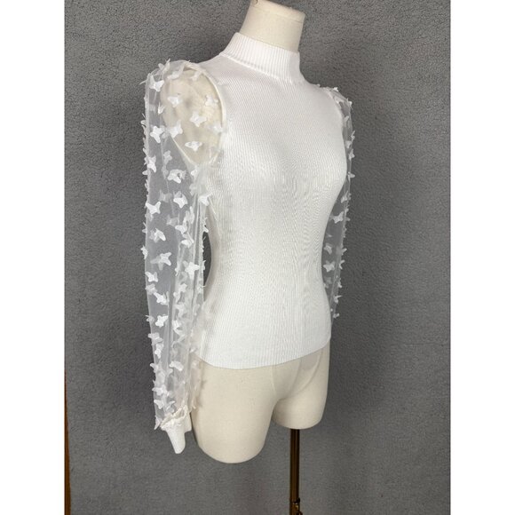 Madden Girl Women's Juniors' Ribbed Top Sheer Butterfly Sleeves White Small NWTs - Picture 2 of 8